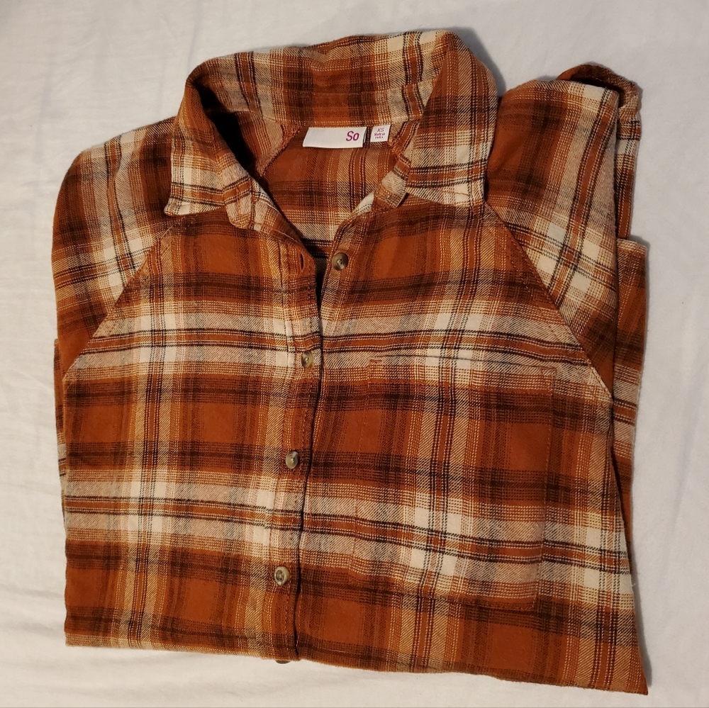 Women's Orange Button-Up Flannel